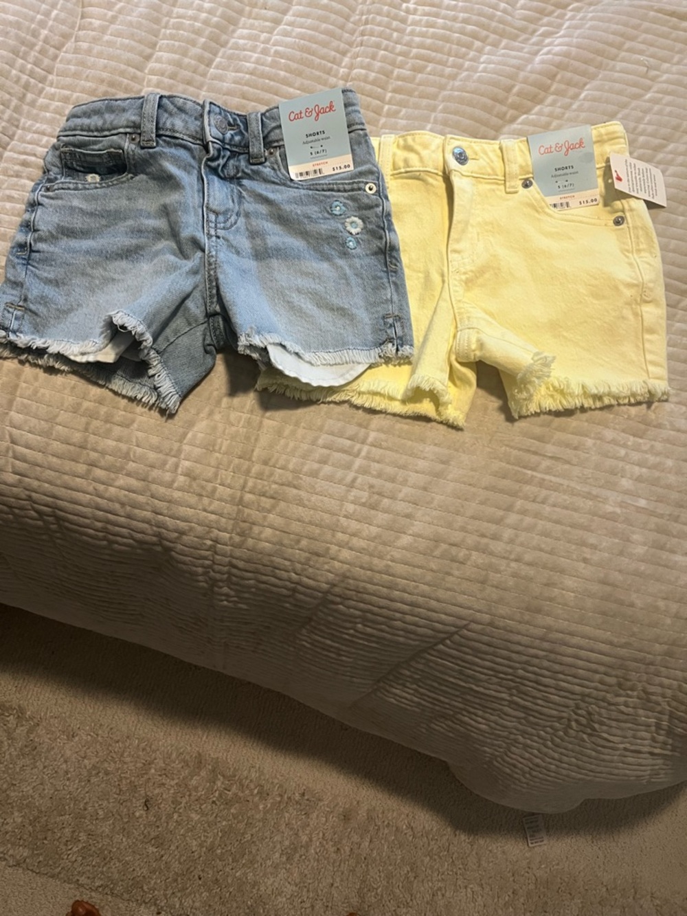 Nwt Cat & Jack Light Blue & Yellow Denim Shorts Duo Size Small (6/7)